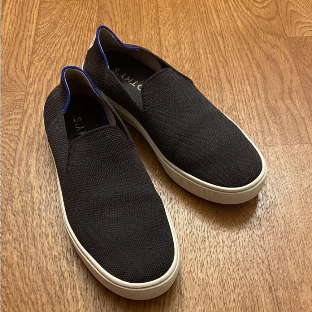 Rothy's Women’s Black Slip-On Sneakers with Blue Trim